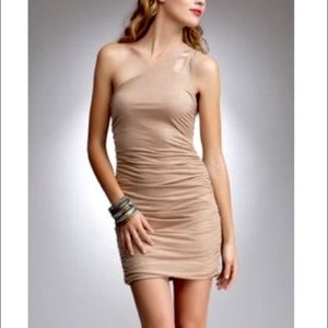 Bebe one shoulder crocodile dress